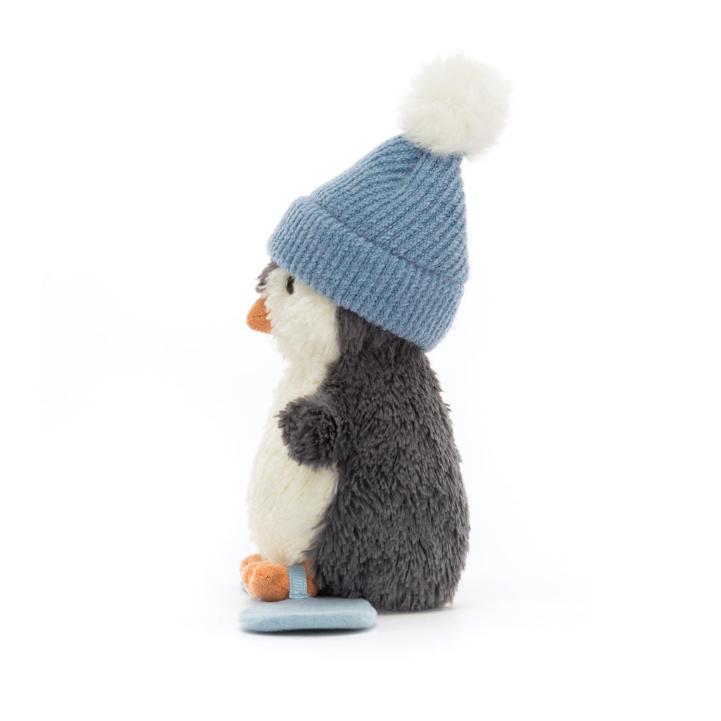 Side of Jellycat Peanut Penguin Snowboarding Small.