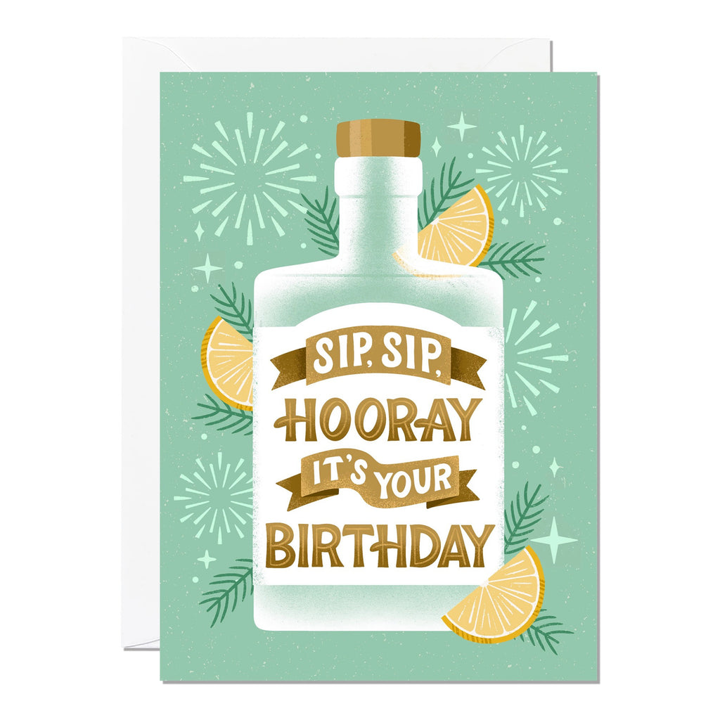 Sip Sip Hooray Birthday Card.