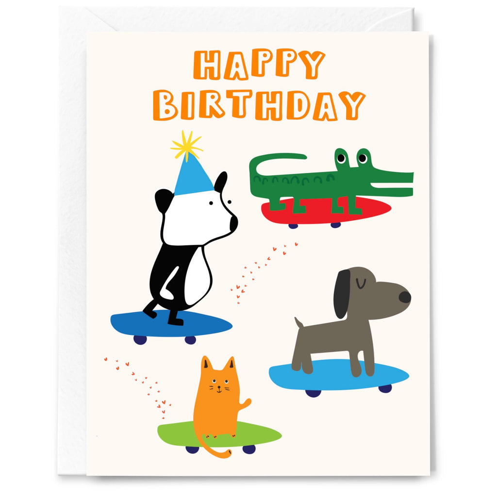 Skateboarding Animals Birthday Card.