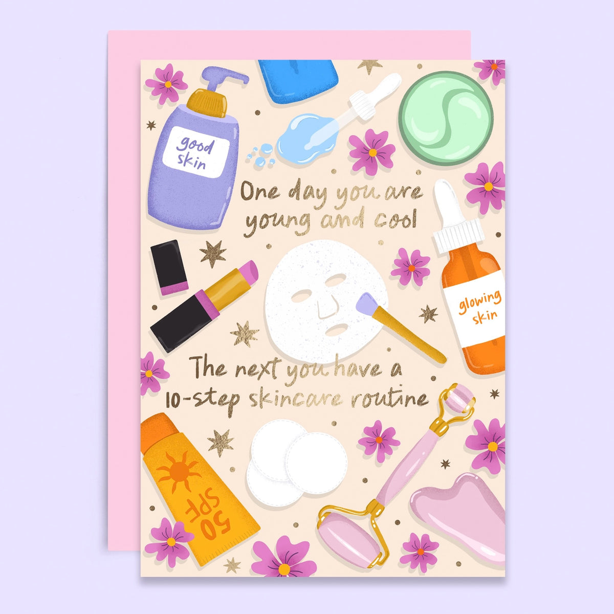 Skincare Routine Birthday Card | Tikkled Pink – Outer Layer