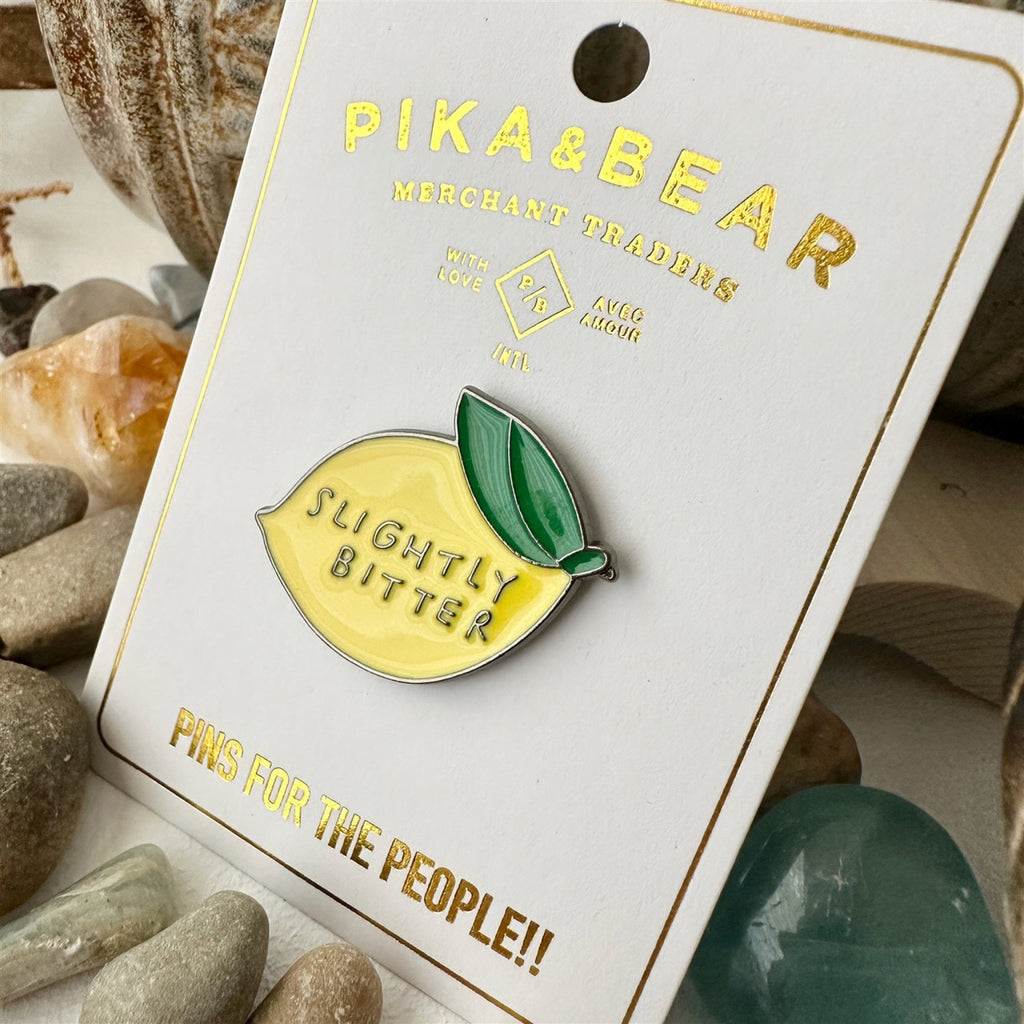 Slightly Bitter Lemon Enamel Pin packaging.