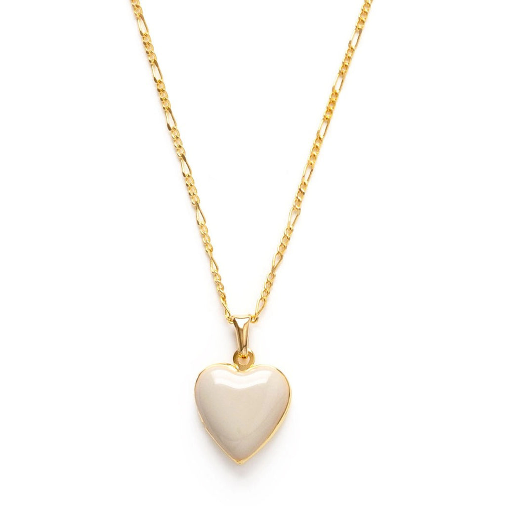 Small Heart Enamel Locket Beige.