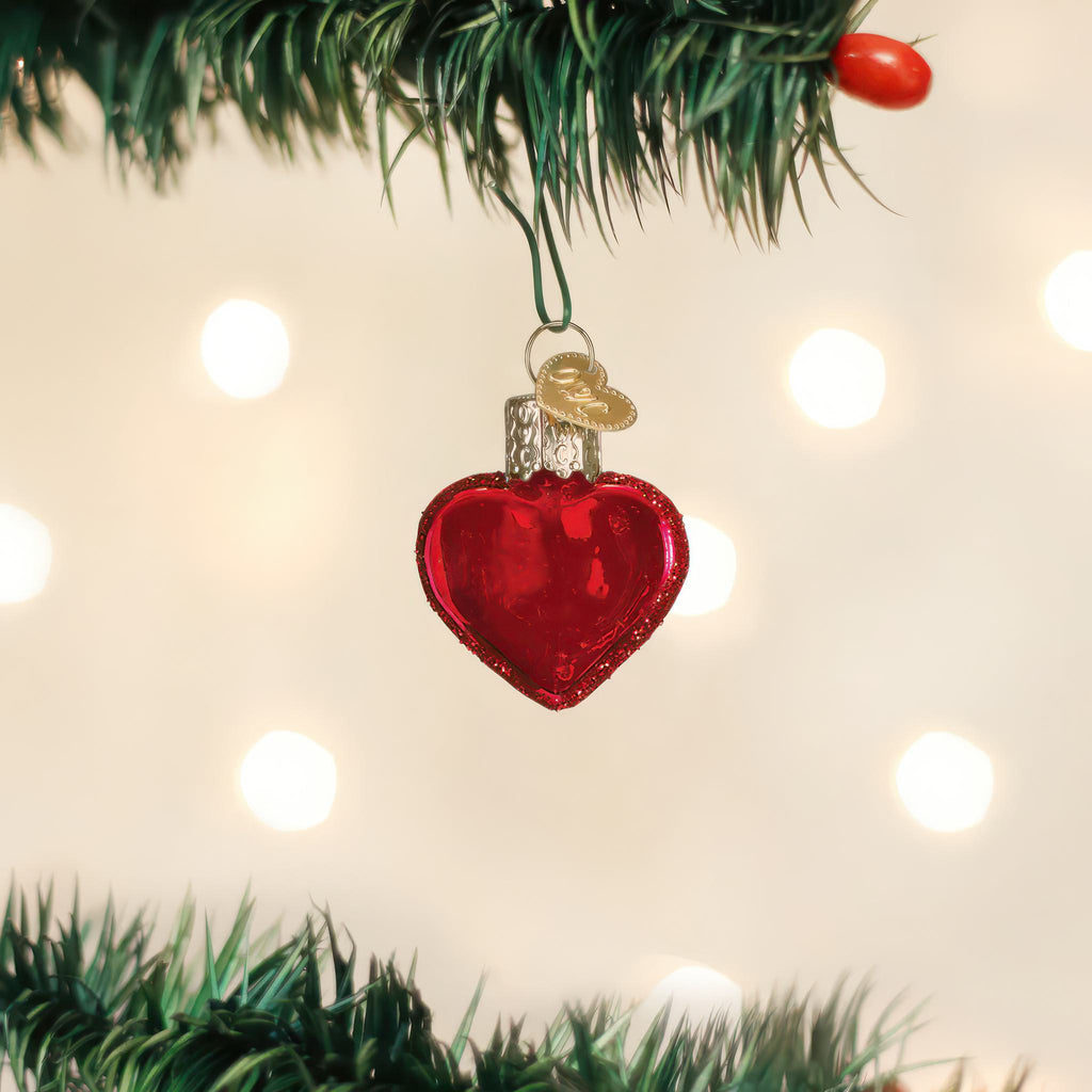 Small Red Heart Ornament in tree.