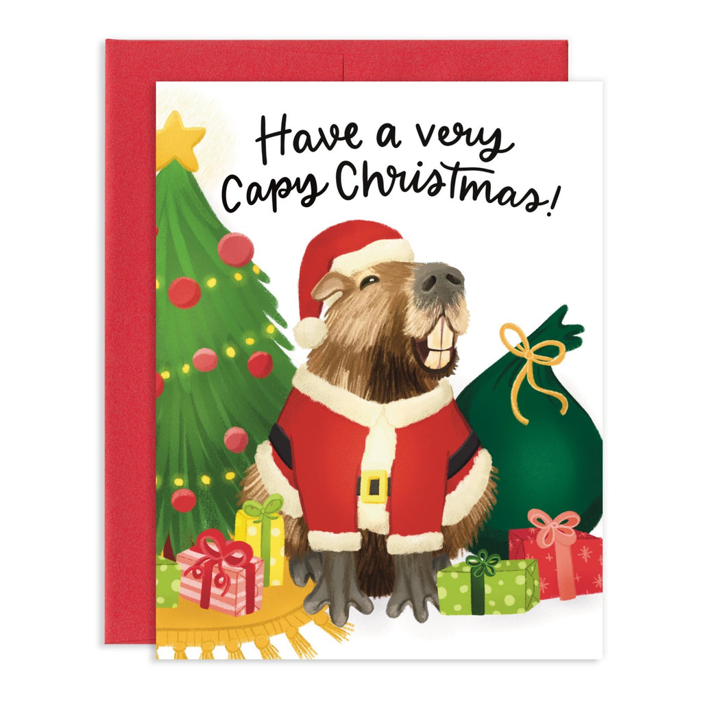 Smiling Capybara Christmas Card.