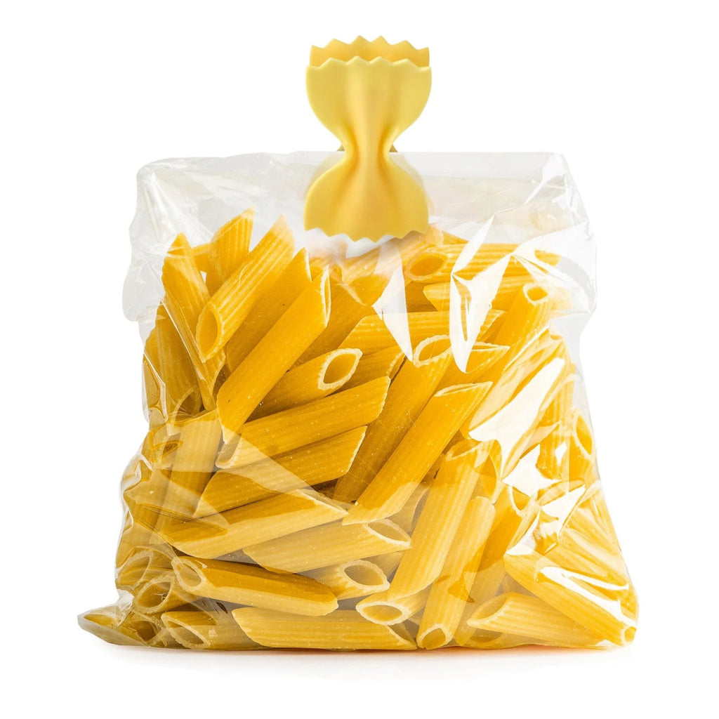 Snackaroni Pasta Bag Clips in use.