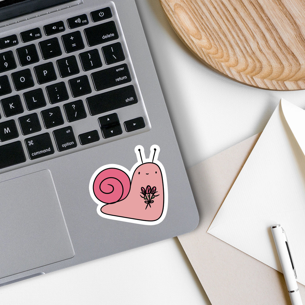 Snail With Bouquet Sticker on computer.