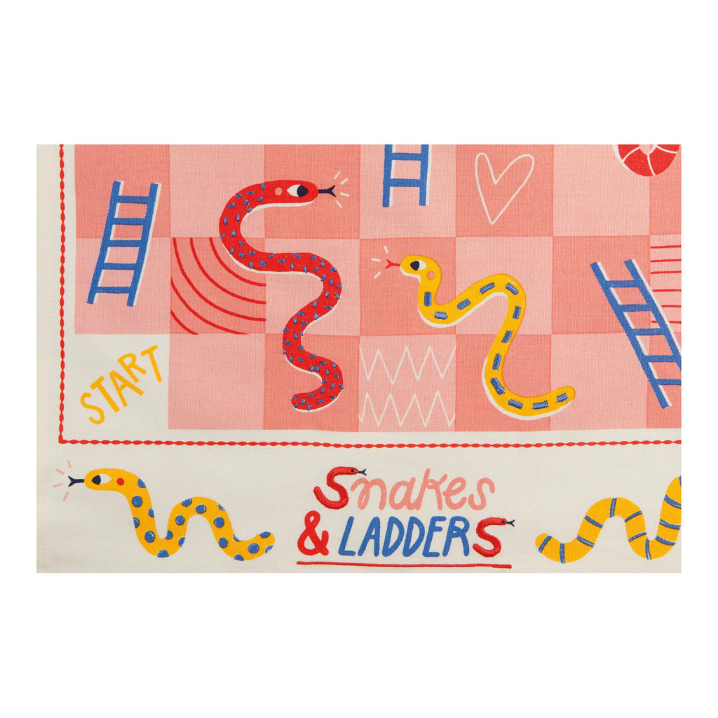 Snakes and Ladders Decorative Dishtowel folded.