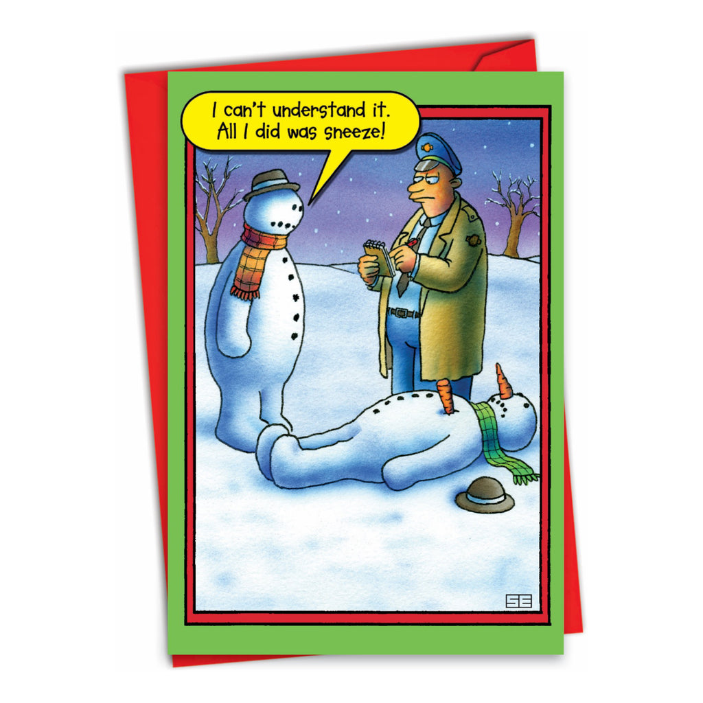 Snowman Sneeze Christmas Card.