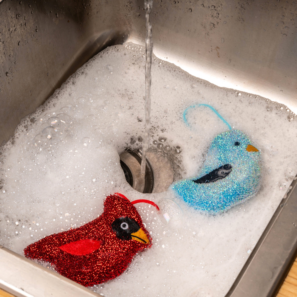 Songbird Scrubber Set in sink.