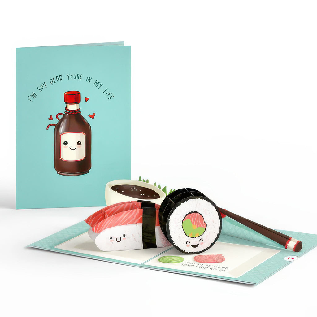 Soy Glad You're In My Life Sushi Pop-Up Card opened and closed.
