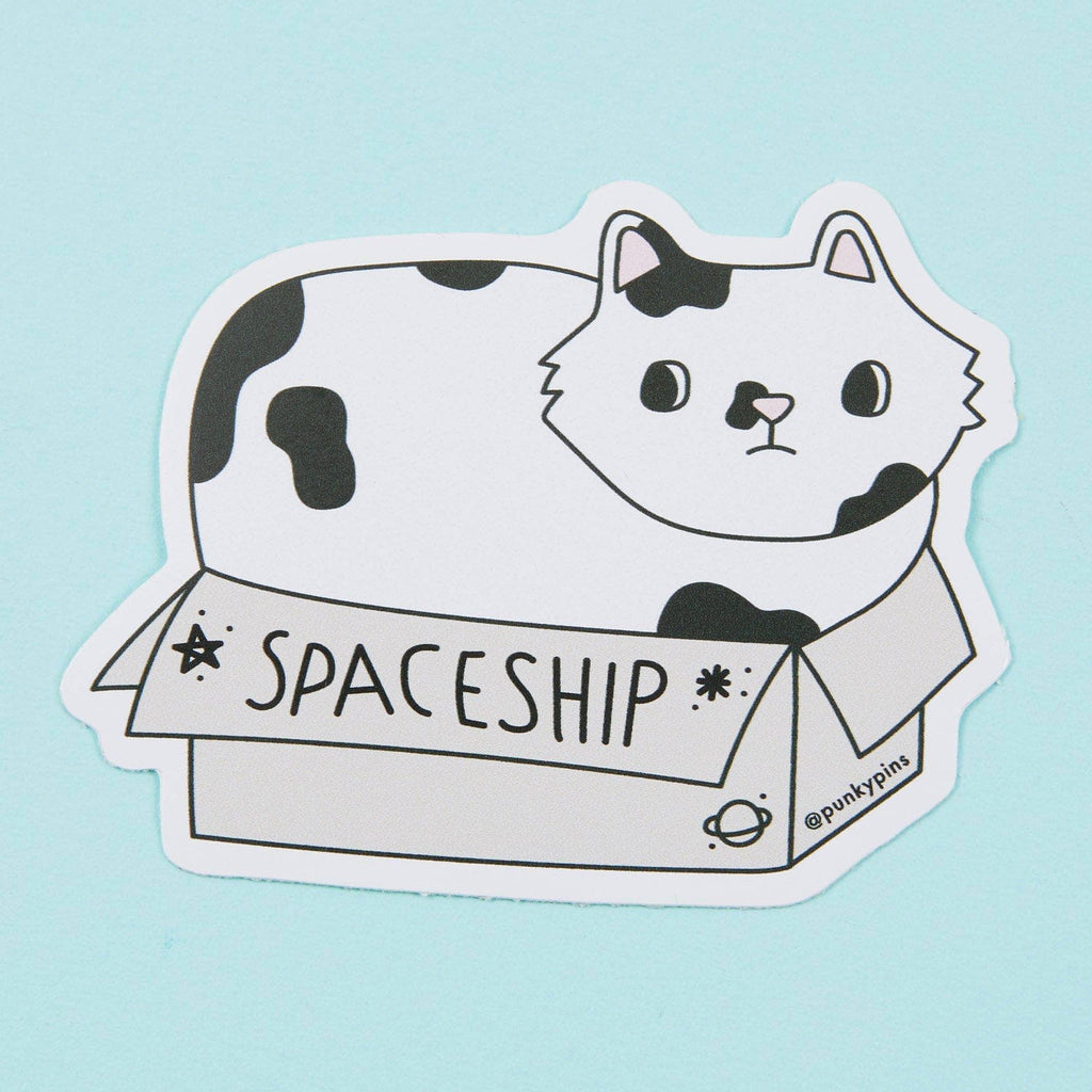 Spaceship Cat Vinyl Sticker.