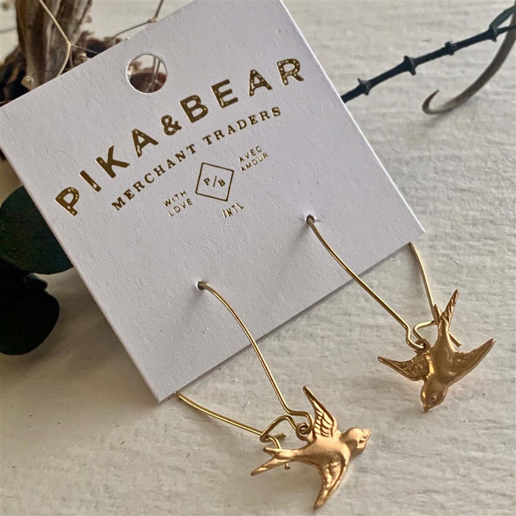 Sparrow Drop Earrings Brass packaging.