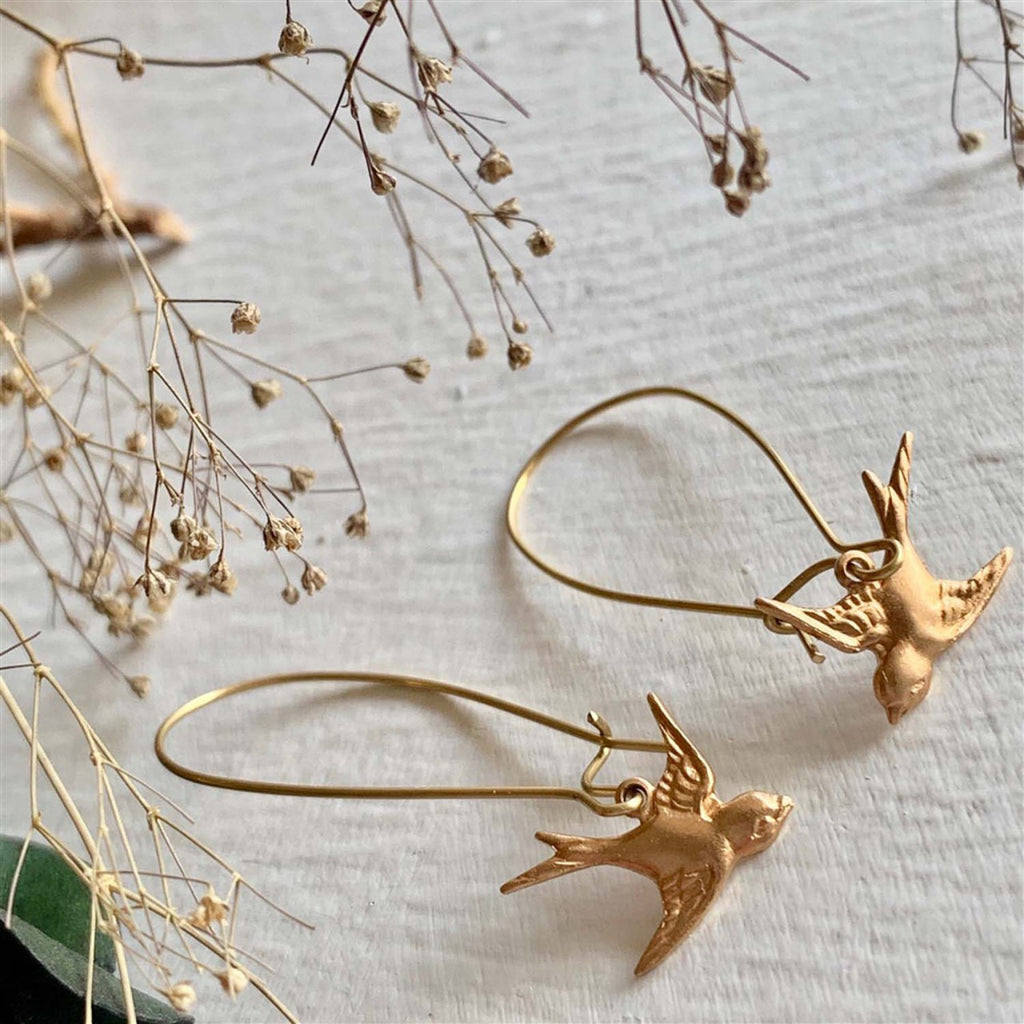 Sparrow Drop Earrings Brass.