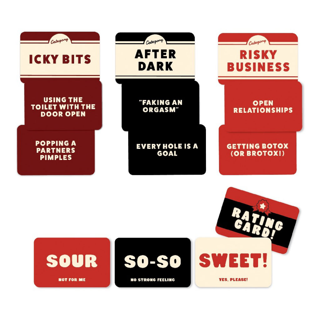 Spicy Pickles Party Game sample cards.