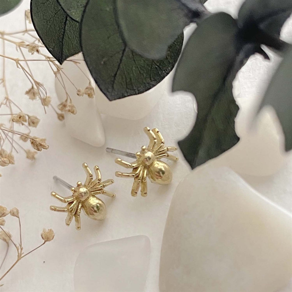 Spider Stud Earrings Brass.