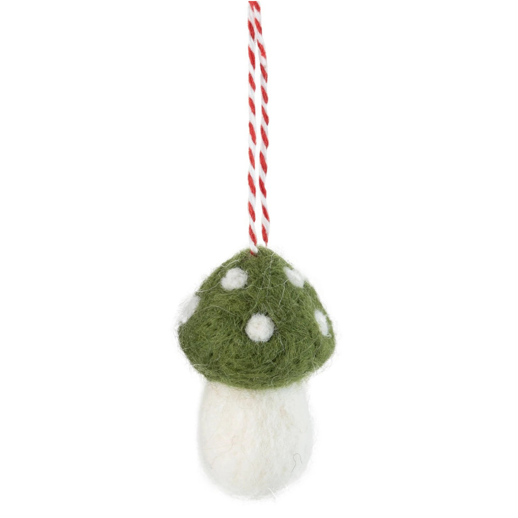 Spotted Cap Felt Mushroom Ornament - green.
