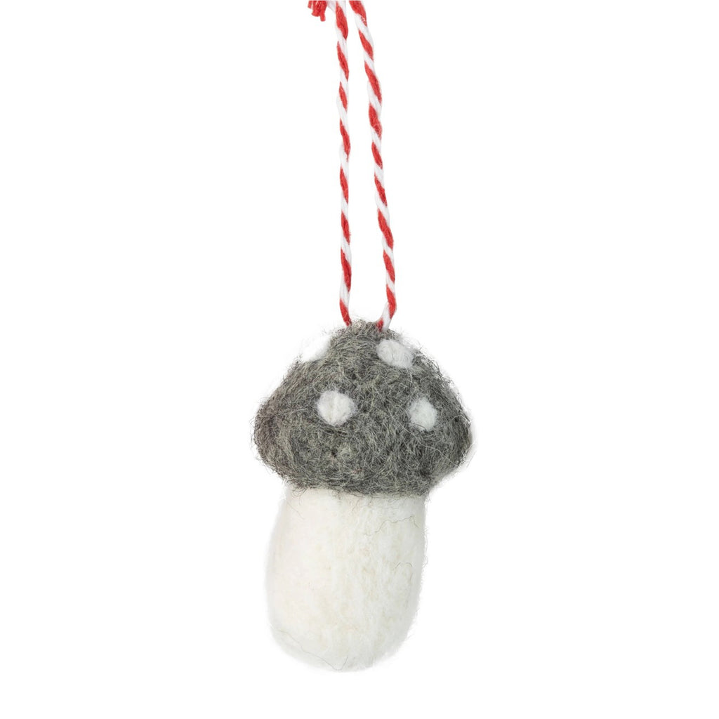 Spotted Cap Felt Mushroom Ornament - grey.