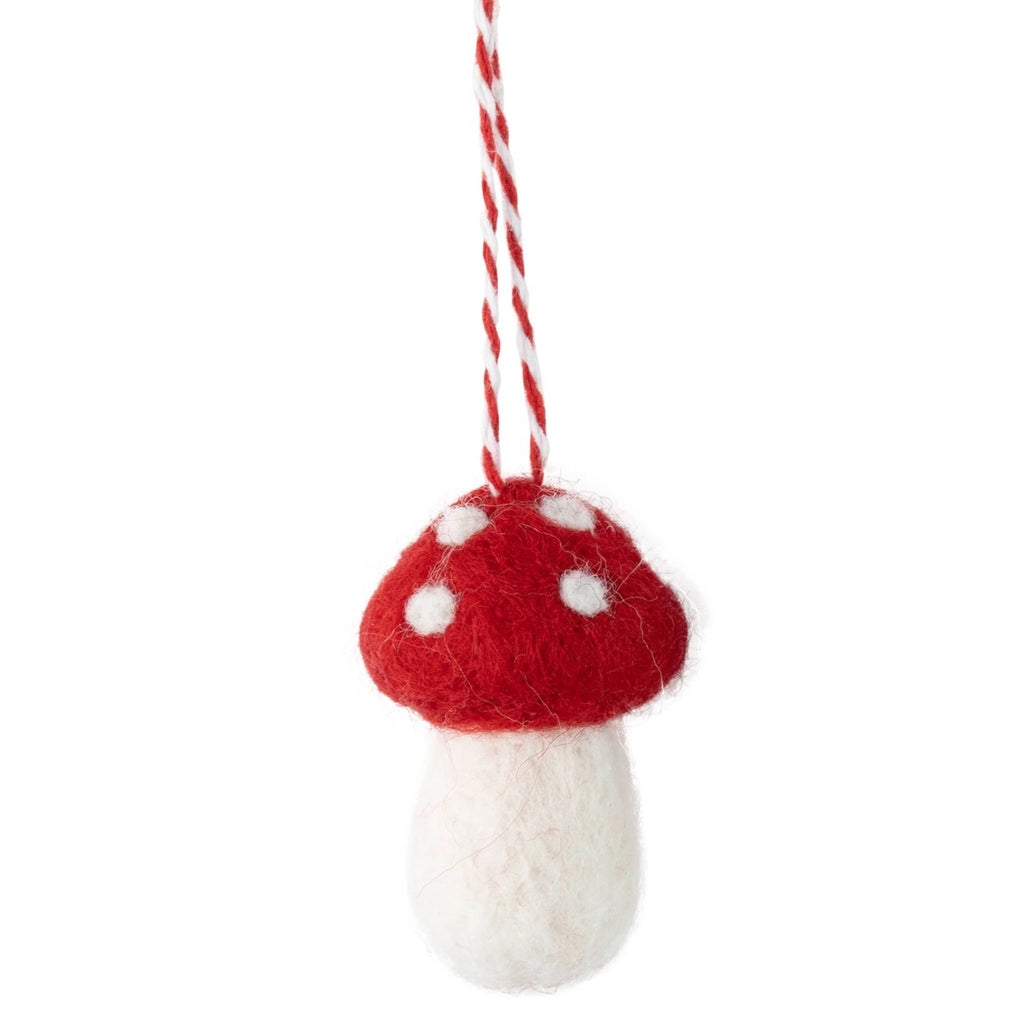 Spotted Cap Felt Mushroom Ornament - red.