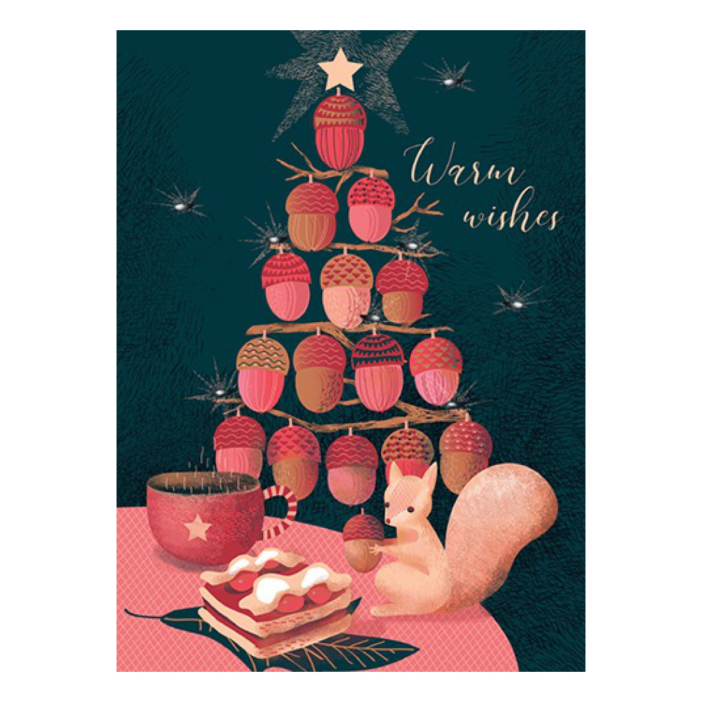 Squirrel Acorn Tree Holiday Card.