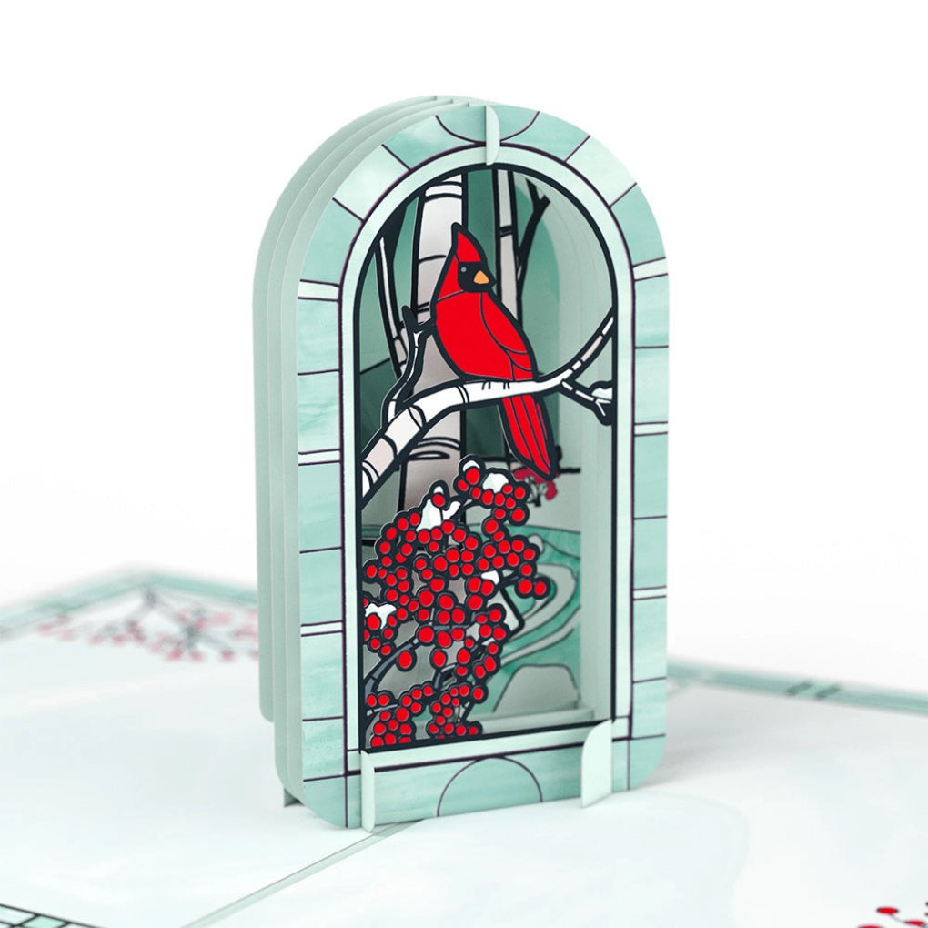 Stained Glass Winter Cardinal Pop-Up Card.