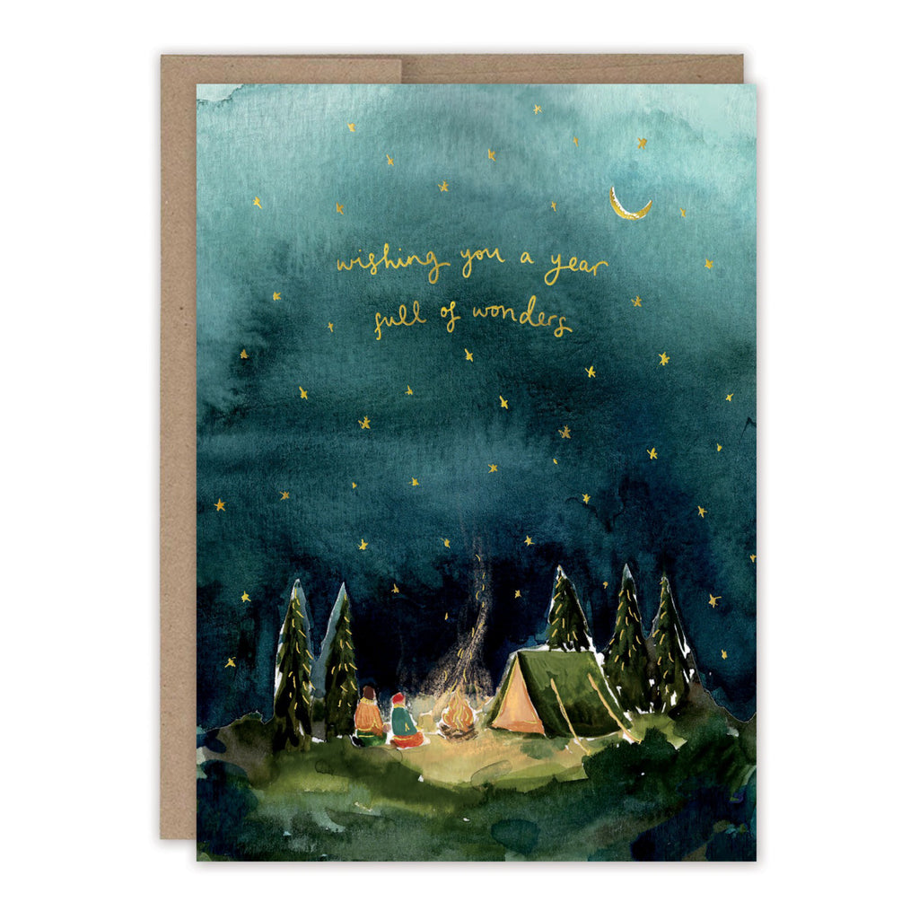 Starry Night Camping Birthday Card.