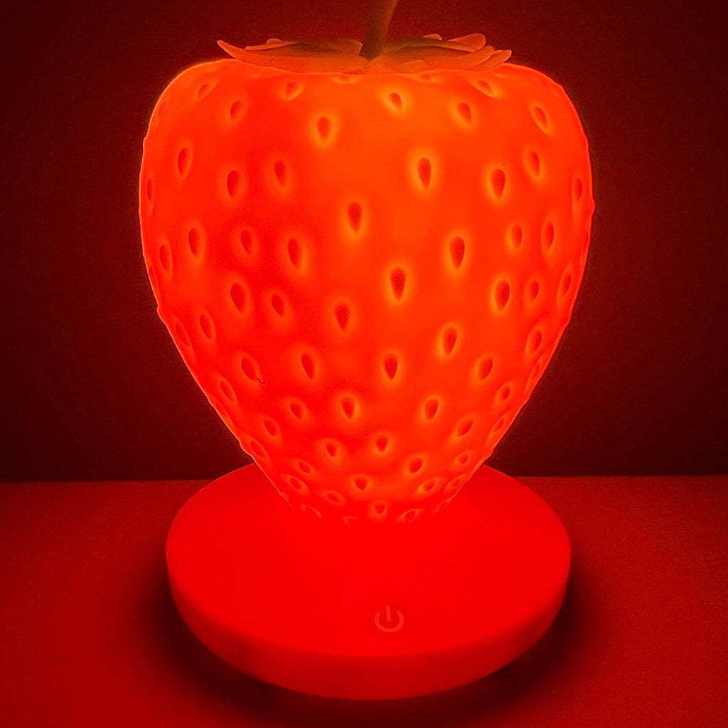 Strawberry Lamp lit up.