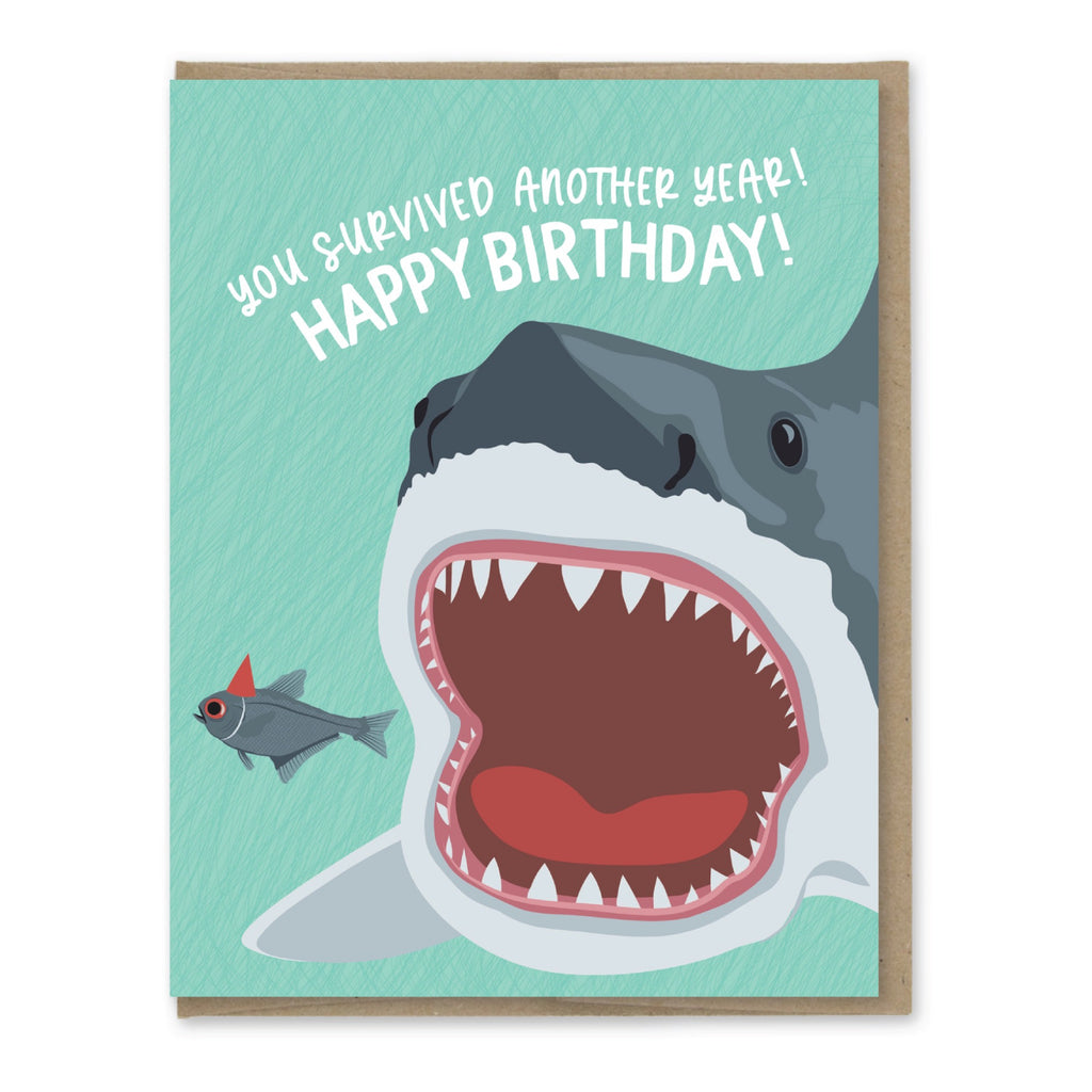 Survived Another Year Shark Birthday Card.