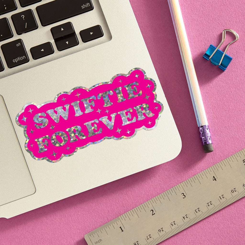 Swiftie Forever Die Cut Sticker on computer.