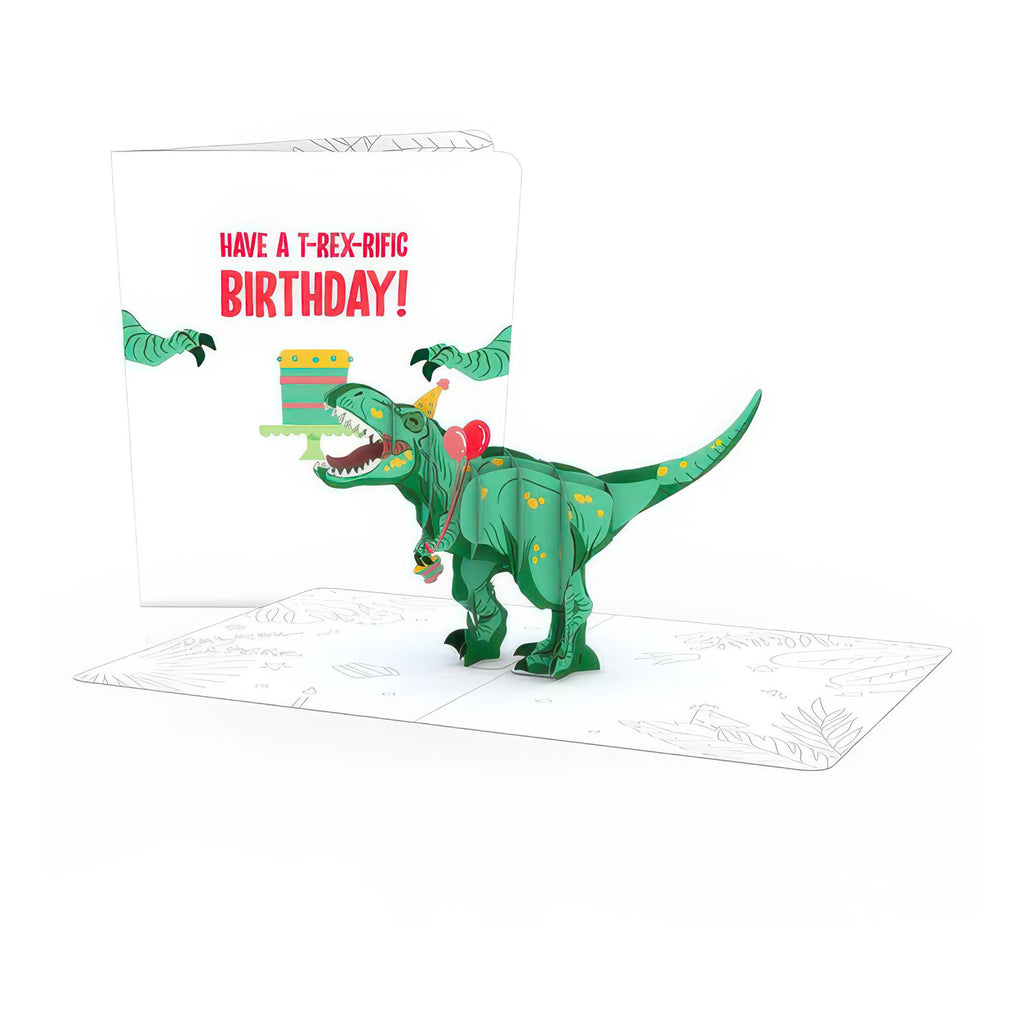 T-Rex Birthday Playpop Card open and closed.