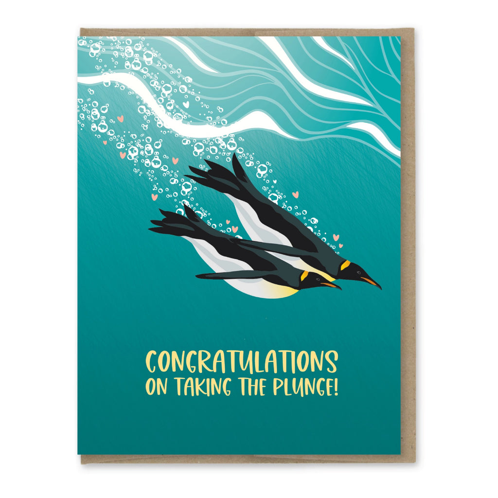 Taking the Plunge Penguin Wedding Card.