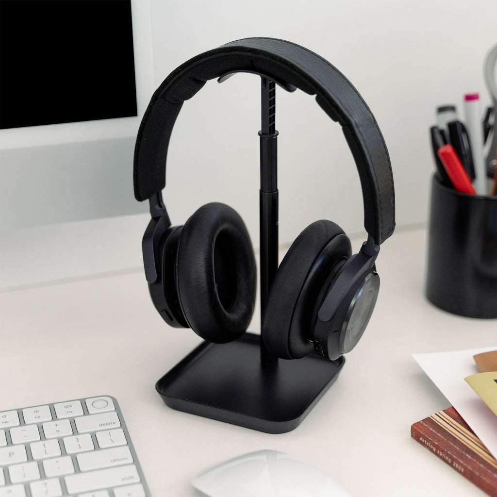 The Perfect Headphone Stand on table.