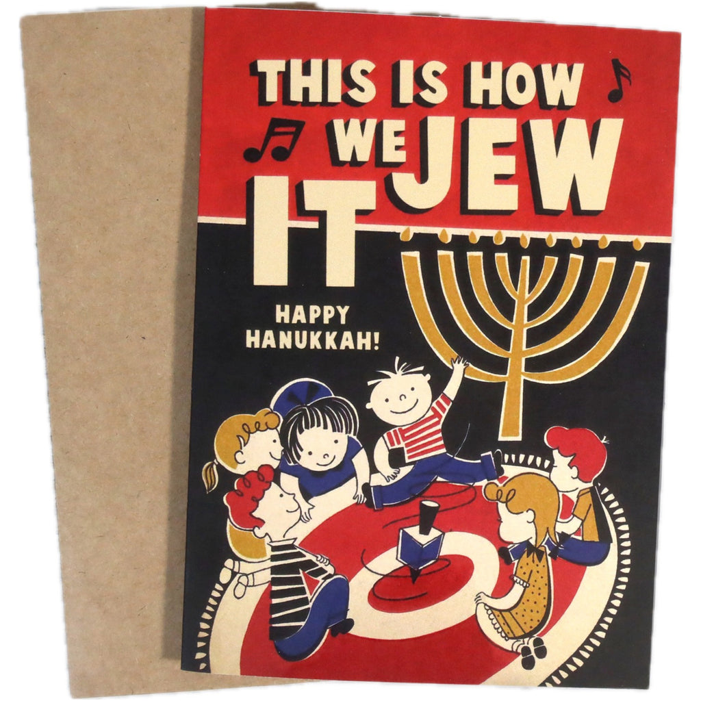 This Is How We Jew It Hanukkah Card on table.