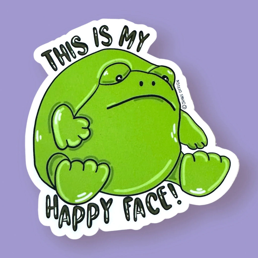 This Is My Happy Face Grumpy Frog Sticker.