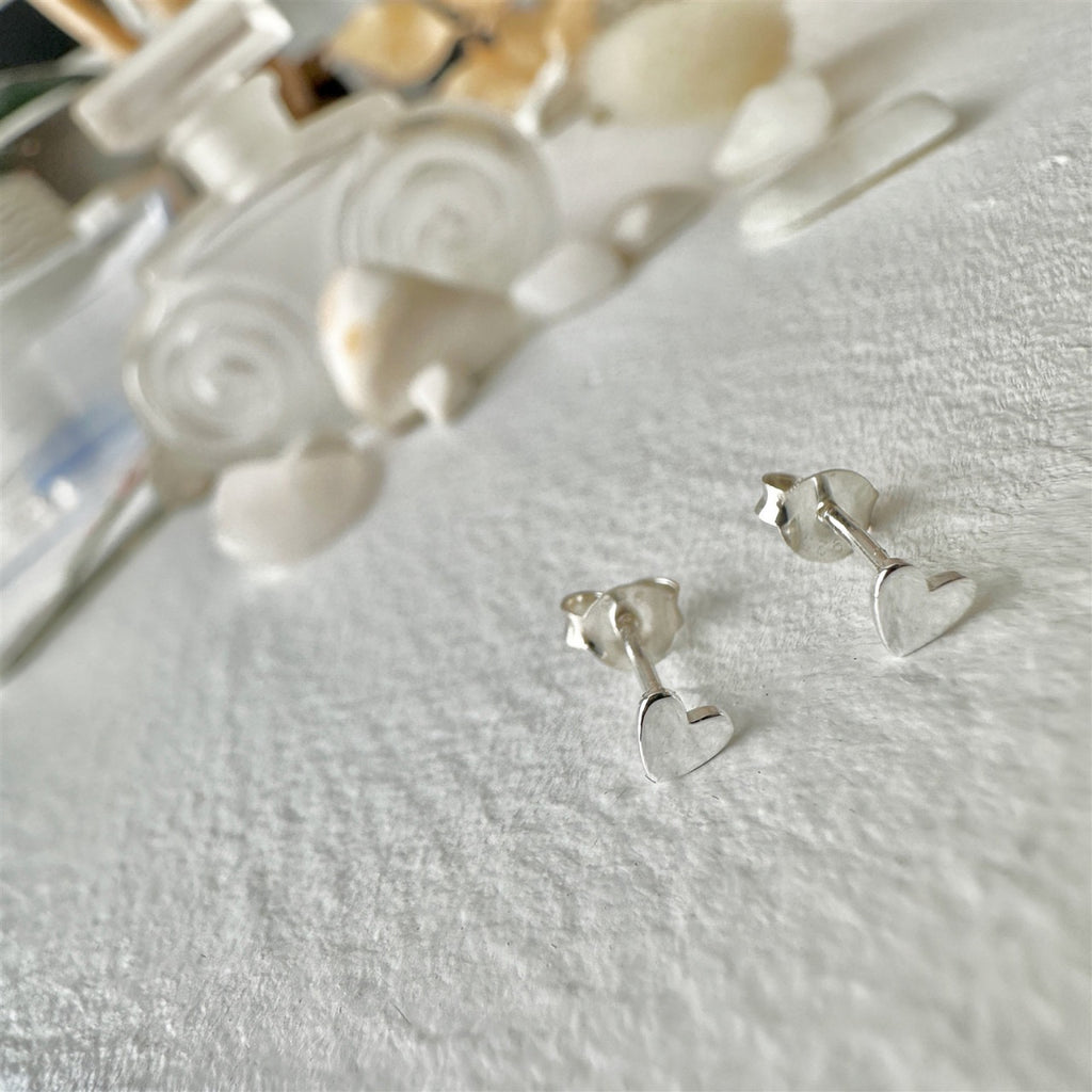 Tiny Heart Stud Earrings Sterling Silver.