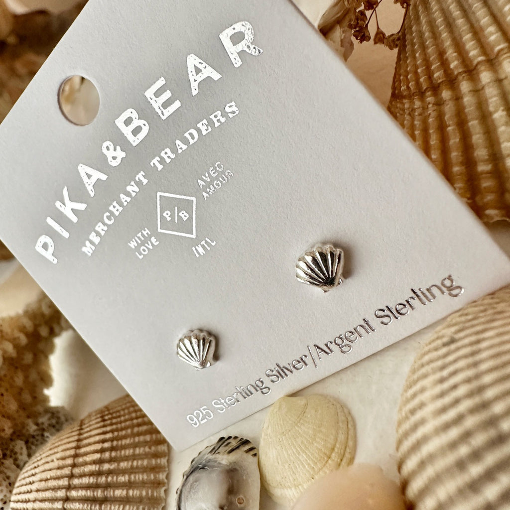 Tiny Shell Stud Earrings Sterling Silver packaging.