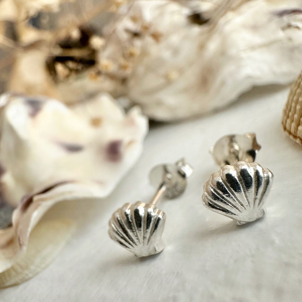 Tiny Shell Stud Earrings Sterling Silver.