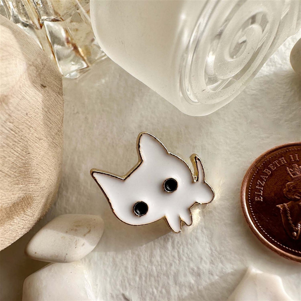 Tiny Timid Cat Enamel Pin.