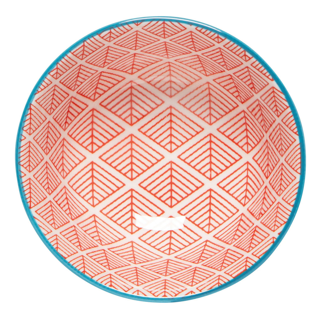Top of Blue Red Dash Stamped Bowl 3.5 Inch.