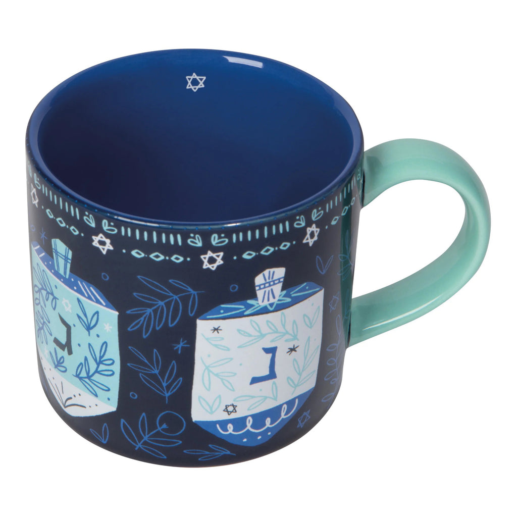 Top of Dreidels Hanukkah Mug in a Box.