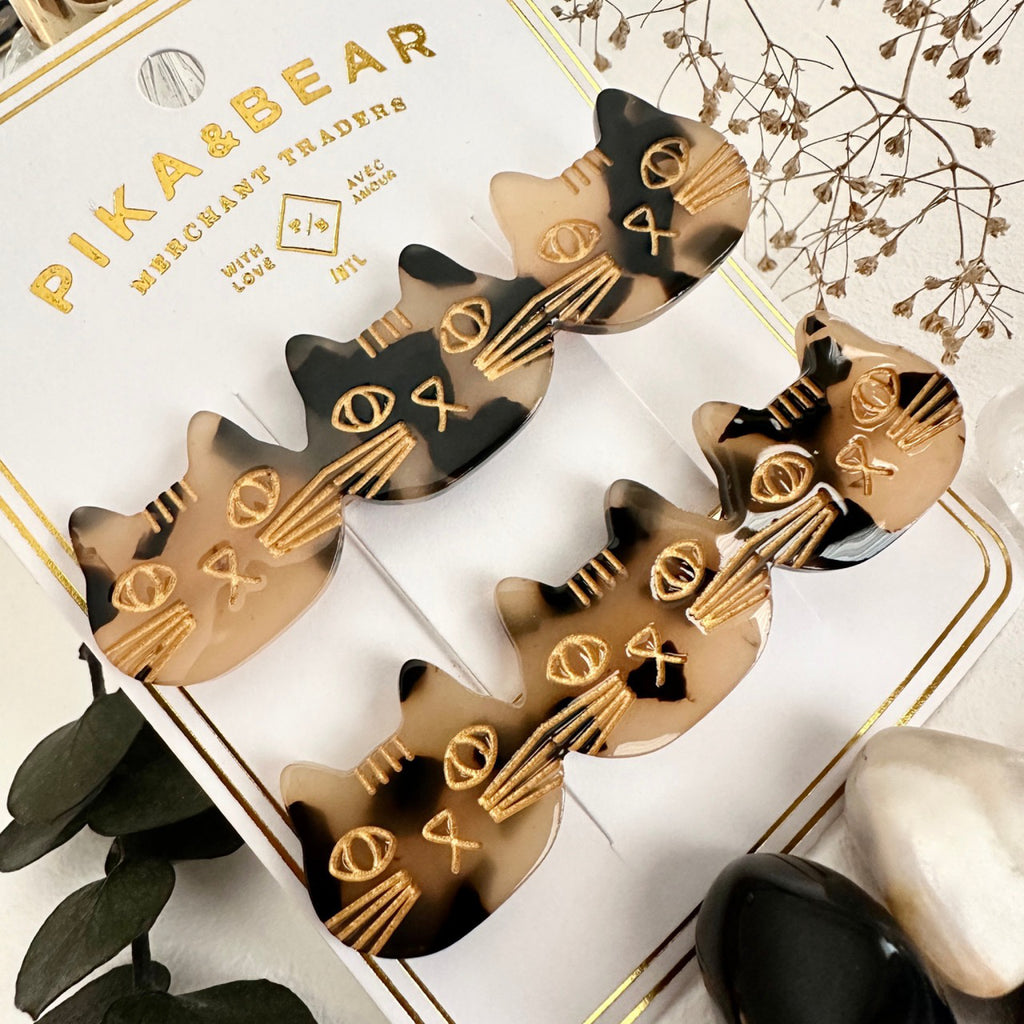 Triple Cat Face Hair Clips Calico packaging.
