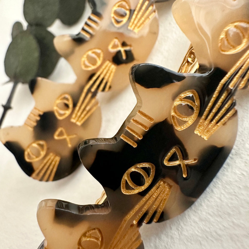 Triple Cat Face Hair Clips Calico.