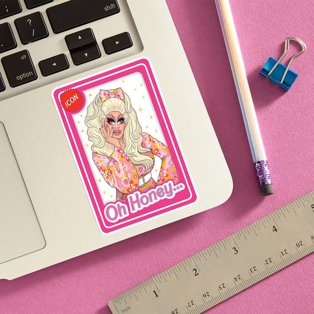 Trixie Oh Honey Die Cut Sticker on computer.