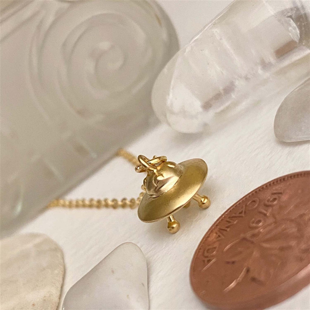 UFO Charm Necklace Gold with penny.