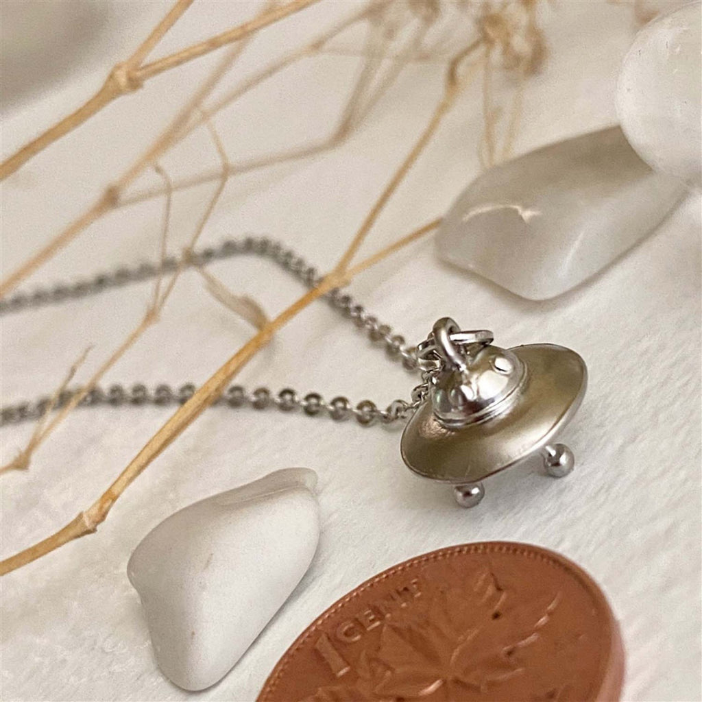 UFO Charm Necklace Silver with penny.