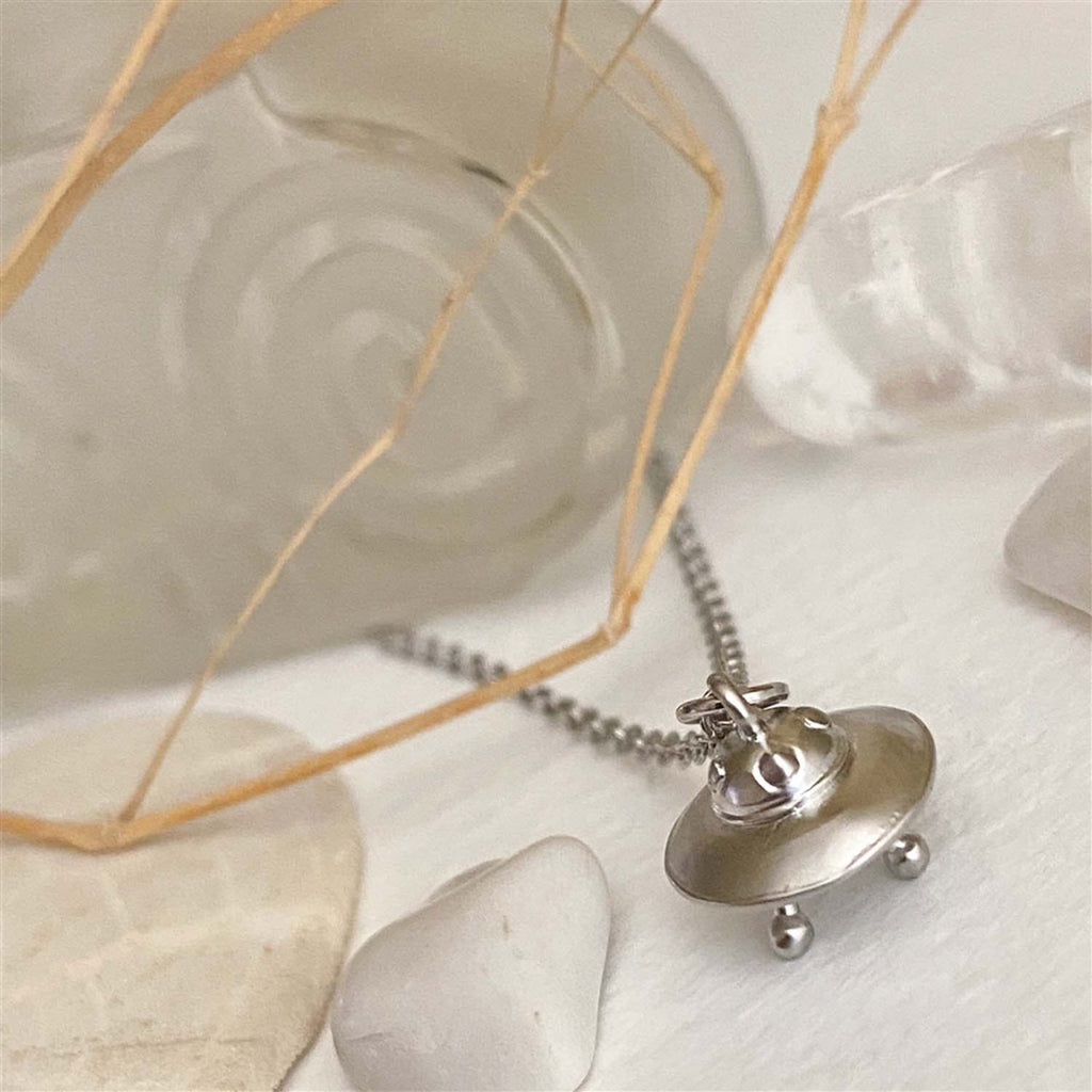 UFO Charm Necklace Silver.