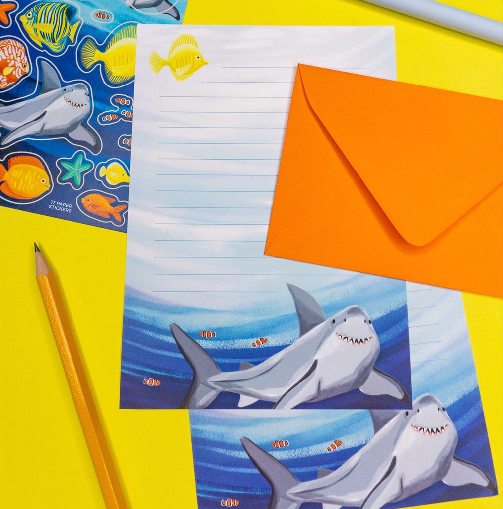 Under The Sea Shark & Fish Letter Writing Set on table.