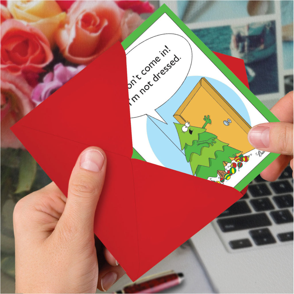 Undressed Tree Christmas Card being used.