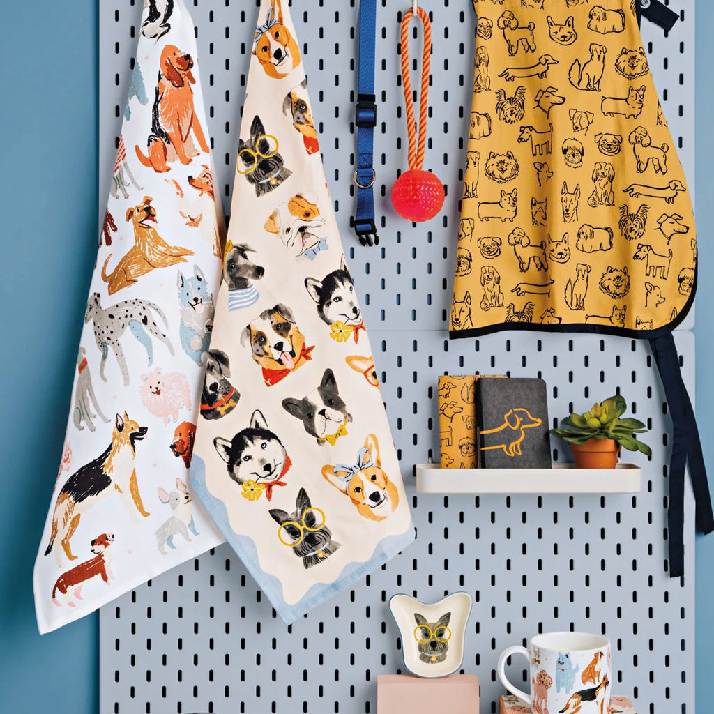 Uptown Dogs Printed Dishtowel hanging.