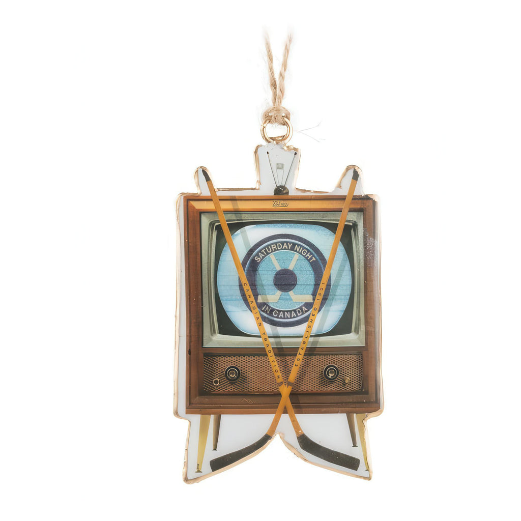 Vintage TV with Hockey Sticks Ornament.
