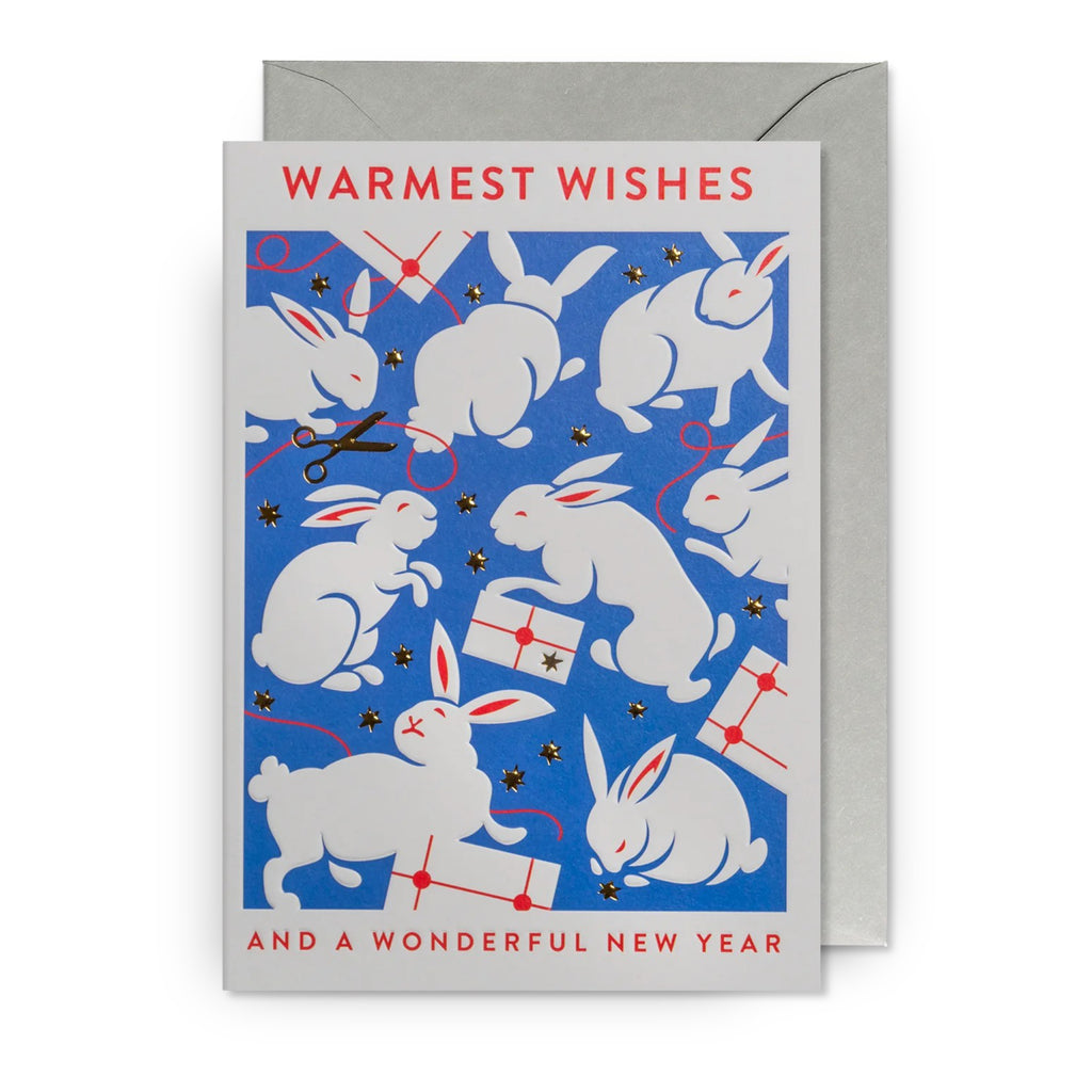 Warmest Wishes Rabbits Christmas Card.